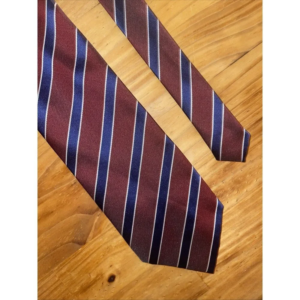 Beverly Hills Polo Club Necktie Men Red Garnet Stripe Business Weddings Resort